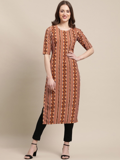 

Ethnic basket Women Mustard Yellow & Brown Pack of 5 Geometric Printed Crepe Kurta