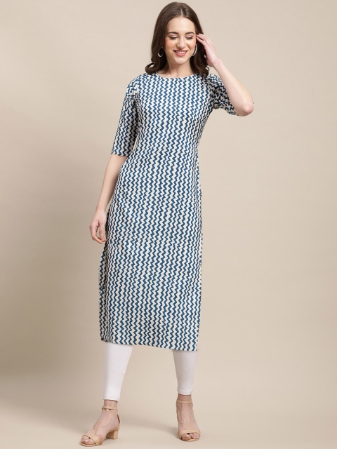 

Ethnic basket Women Pack Of 5 Geometric Block Print Crepe Kurta, Blue