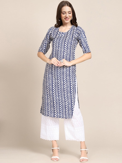 

Ethnic basket Women Pack Of 5 Ethnic Motifs Block Print Crepe Kurta, Blue