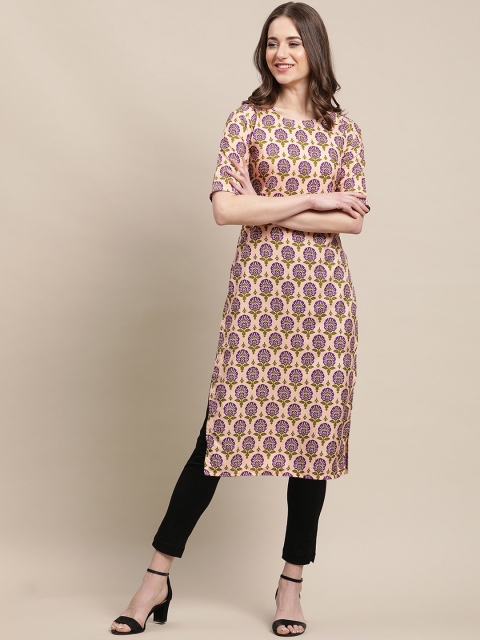 

Ethnic basket Women Pack Of 5 Floral Block Print Crepe Kurta, Yellow