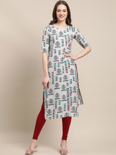 

Ethnic basket Women Pack Of 5 Ethnic Motifs Block Print Crepe Kurta, White