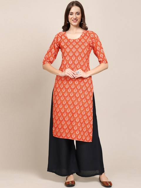 

Ethnic basket Women Pack Of 5 Geometric Block Print Crepe Kurta, Coral
