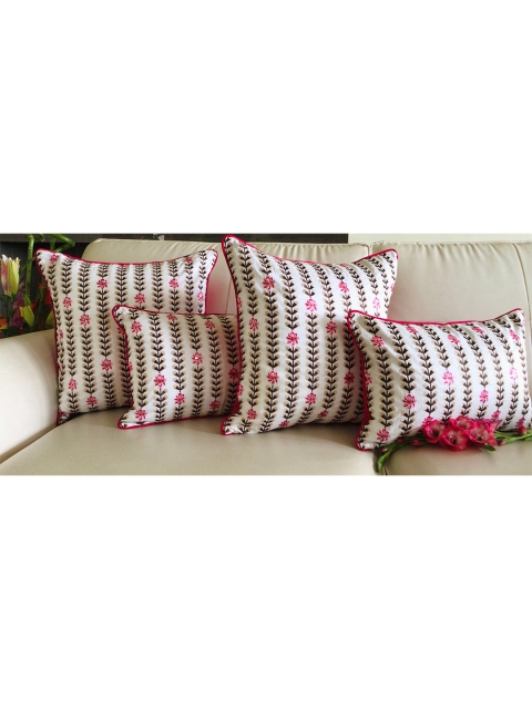 

TARA- Sparkling Homes Set of 2 Embroidered Square Cushion Covers, White