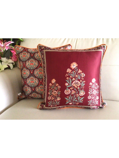 

TARA- Sparkling Homes Set of 2 Floral Square Cushion Covers, Red