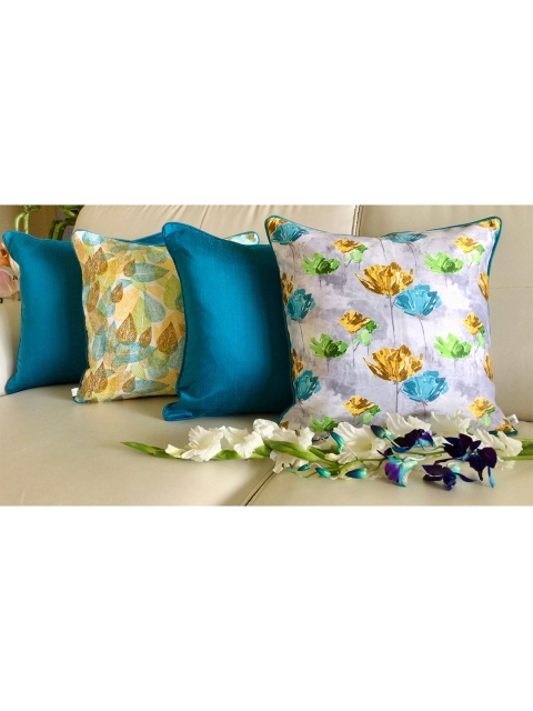 

TARA- Sparkling Homes Set of 4 Embroidered Square Cushion Covers, Grey