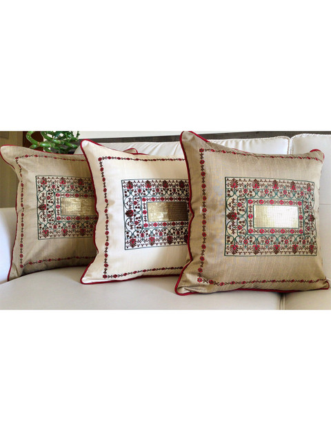 

TARA- Sparkling Homes Gold-Toned & Red Set of 2 Embroidered Square Cushion Covers