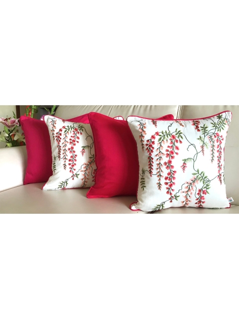 

TARA- Sparkling Homes Set of 2 Floral Square Cushion Covers, Pink