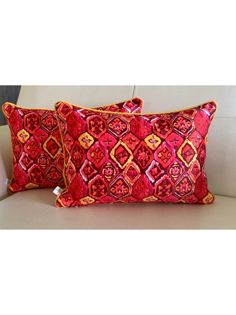 

TARA- Sparkling Homes Set of 2 Ethnic Motifs Rectangle Cushion Covers, Pink