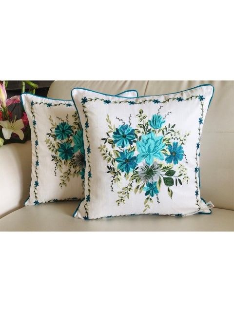 

TARA- Sparkling Homes Set of 2 Floral Square Cushion Covers, Blue
