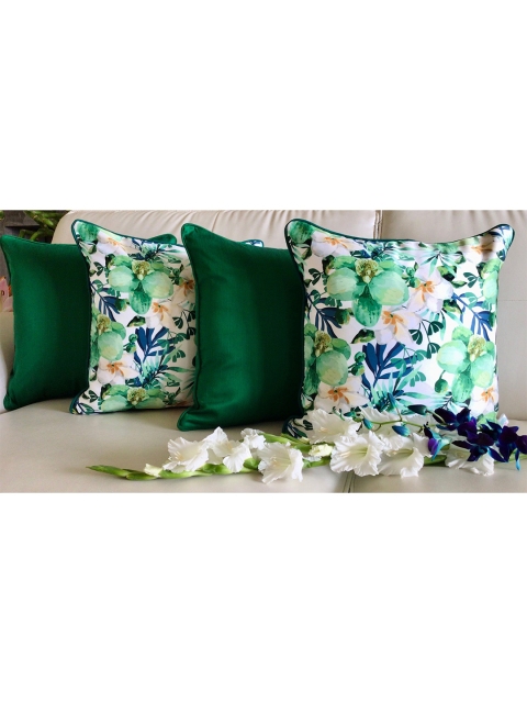 

TARA- Sparkling Homes Set of 4 Floral Square Cushion Covers, Green
