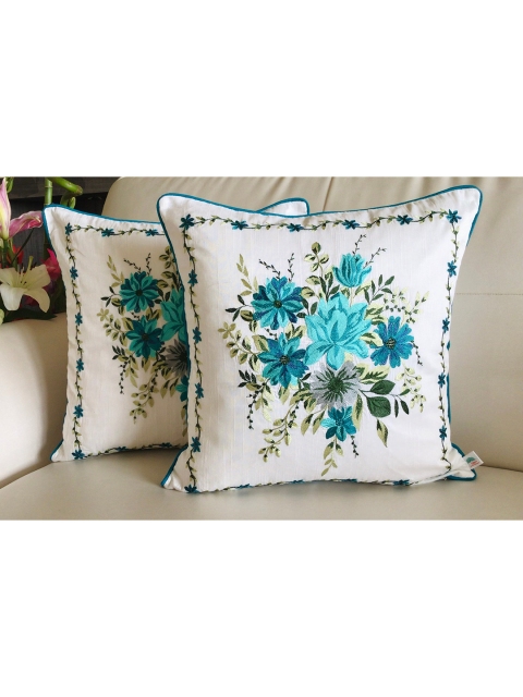 

TARA- Sparkling Homes Set of 2 Floral Square Cushion Covers, White
