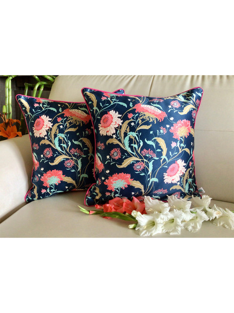 

TARA- Sparkling Homes Set of 2 Floral Square Cushion Covers, Blue
