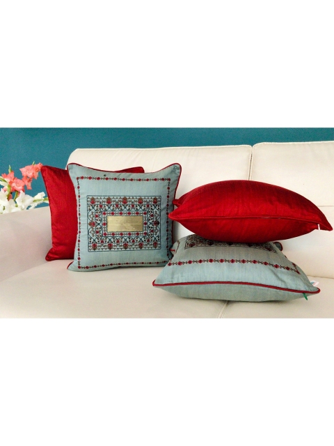 

TARA- Sparkling Homes Set of 2 Floral Embroidered Square Cushion Covers, Grey
