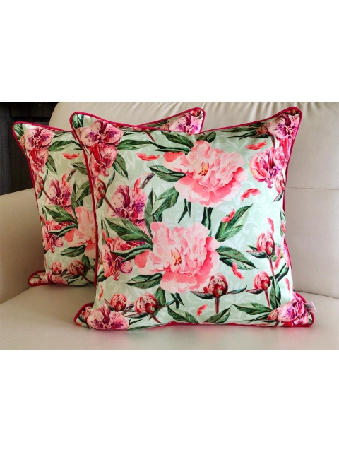 

TARA- Sparkling Homes Set of 2 Floral Square Cushion Covers, Green