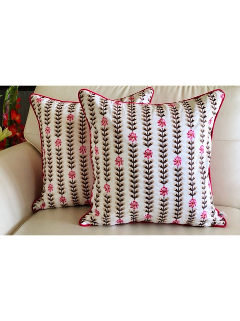 

TARA- Sparkling Homes Set of 2 Floral Square Cushion Covers, Pink