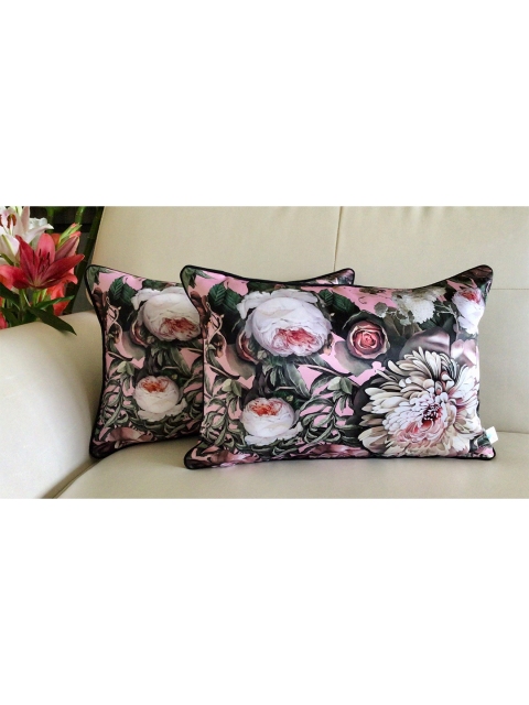 

TARA- Sparkling HomesSet of 2 Floral Rectangle Cushion Covers, Pink