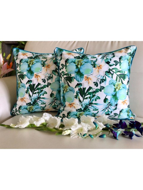 

TARA- Sparkling Homes Set of 2 Floral Square Cushion Covers, Blue