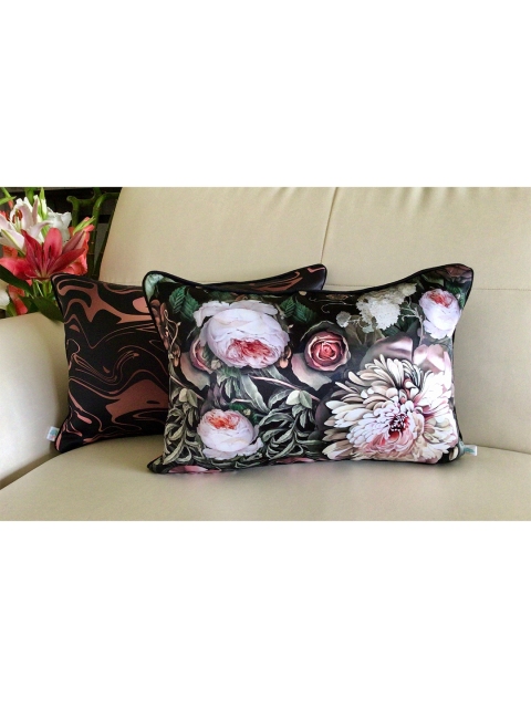 

TARA- Sparkling Homes Set of 2 Floral Rectangle Cushion Covers, Black