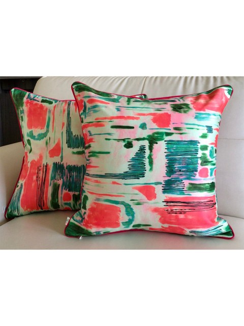 

TARA- Sparkling Homes Set of 2 Abstract Square Cushion Covers, Green