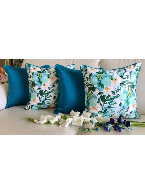 

TARA- Sparkling Homes Set of 4 Floral Square Cushion Covers, Blue