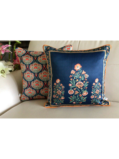 

TARA- Sparkling Homes Set of 2 Floral Square Cushion Covers, Blue