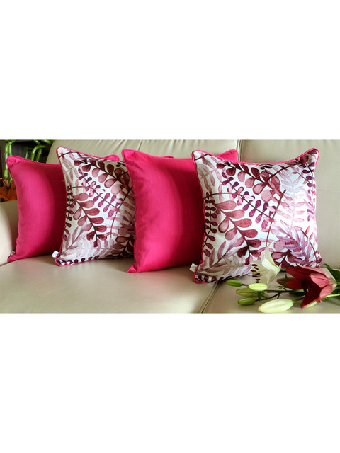 

TARA- Sparkling Homes Set of 4 Floral Square Cushion Covers, Pink