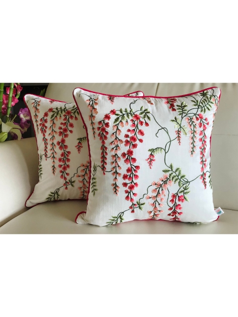 

TARA- Sparkling Homes Set of 2 Floral Square Cushion Covers, Pink