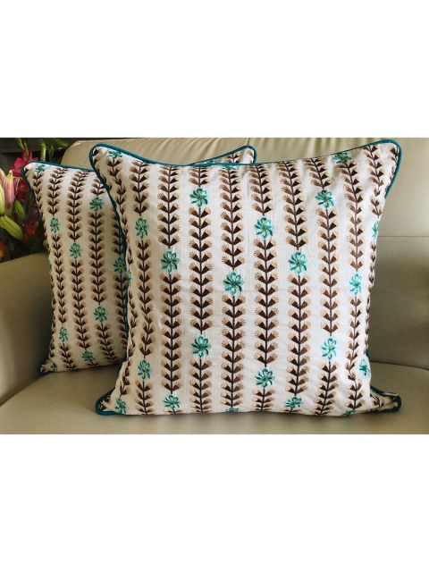

TARA- Sparkling Homes Set of 2 Floral Square Cushion Covers, Off white