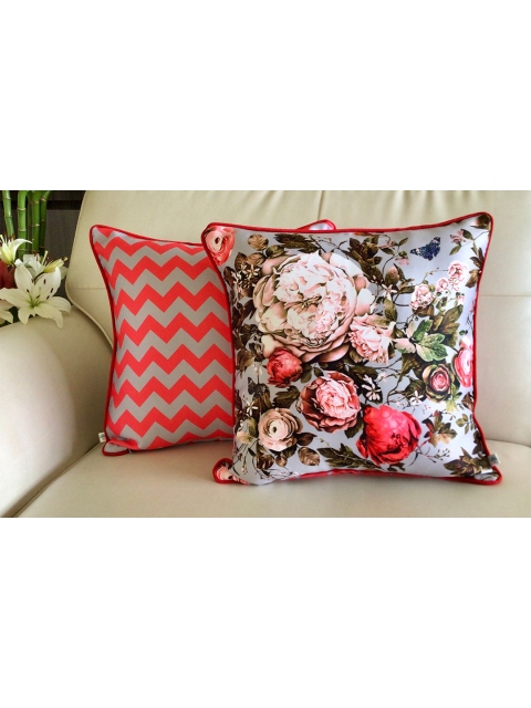 

TARA- Sparkling Homes Set of 2 Floral Square Cushion Covers, Grey