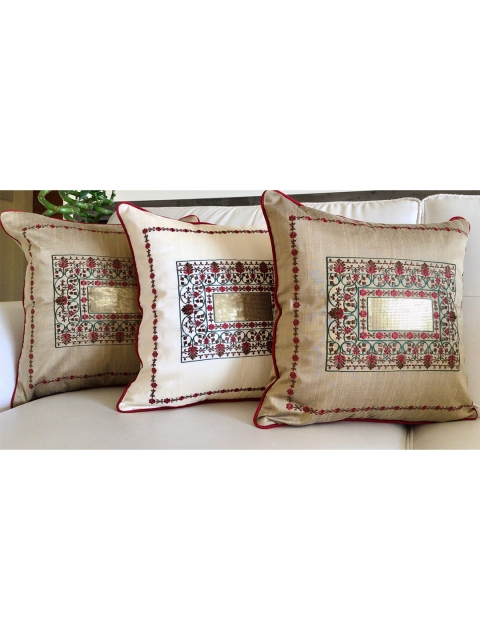

TARA- Sparkling Homes Set of 2 Floral Square Cushion Covers, Gold