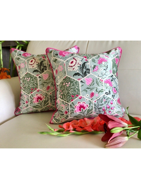 

TARA- Sparkling Homes Set of 2 Floral Square Cushion Covers, Green