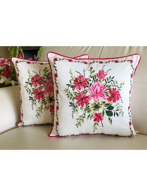 

TARA- Sparkling Homes Set of 2 Embroidered Square Cushion Covers, Pink