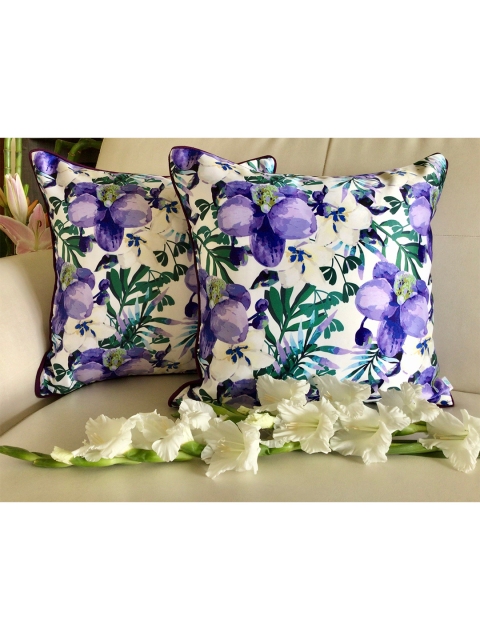 

TARA- Sparkling Homes Set of 2 Floral Square Cushion Covers, Purple