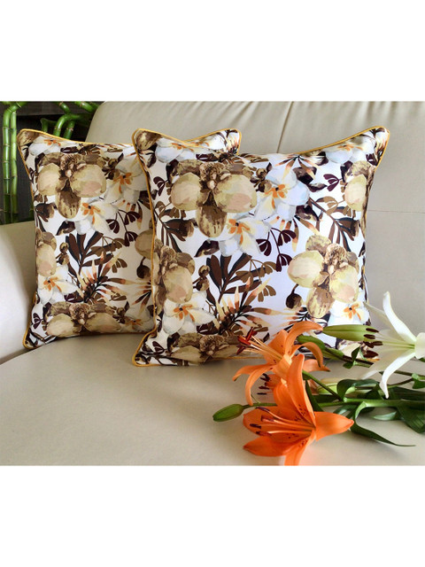 

TARA- Sparkling Homes Set of 2 Floral Square Cushion Covers, Yellow