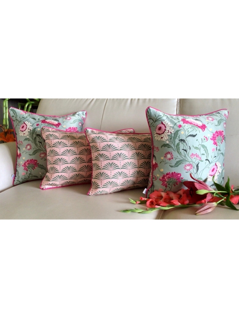 

TARA- Sparkling Homes Set of 4 Floral Square Cushion Covers, Green