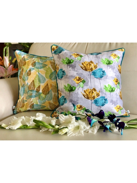 

TARA- Sparkling Homes Set of 2 Floral Square Cushion Covers, Grey