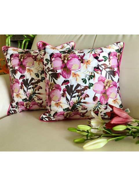 

TARA- Sparkling Homes Set of 2 Floral Square Cushion Covers, Pink