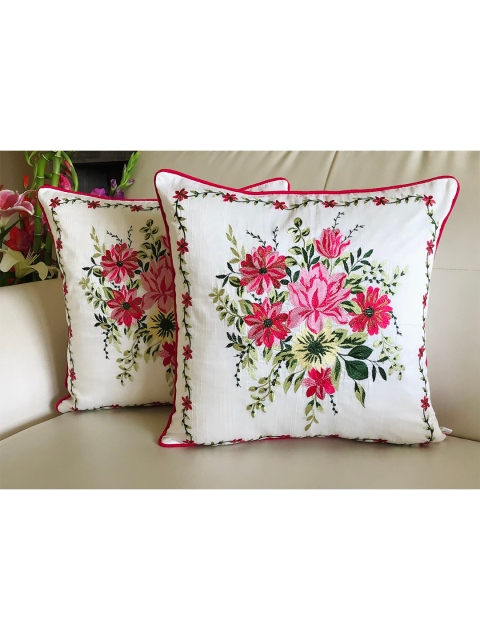 

TARA- Sparkling Homes Set of 2 Floral Square Cushion Covers, Off white