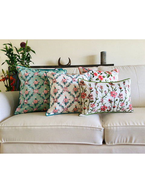 

TARA- Sparkling Homes Set of 2 Floral Square Cushion Covers, Pink