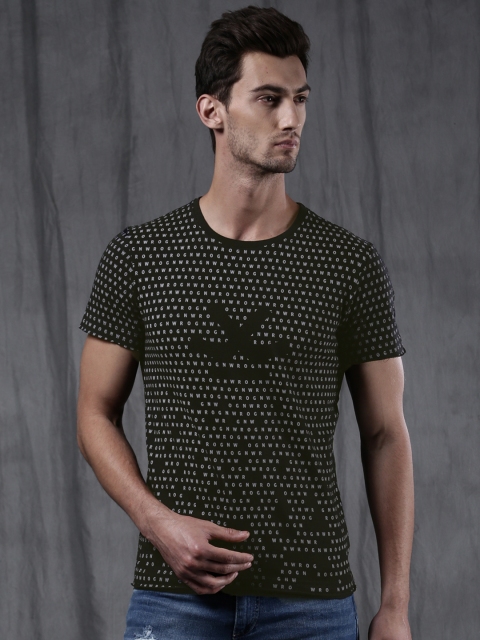 

WROGN Men Black Printed Round Neck T-shirt