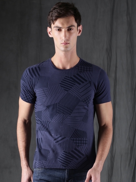 

WROGN Men Navy Printed Round Neck T-shirt, Navy blue