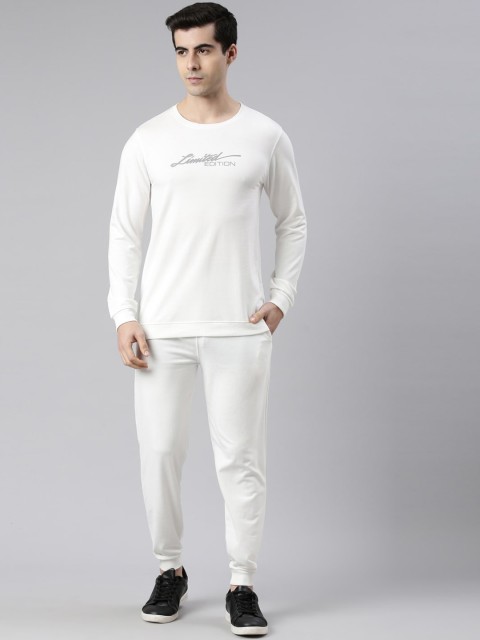 

Bushirt Men White Printed Cotton Blend Co-Ords