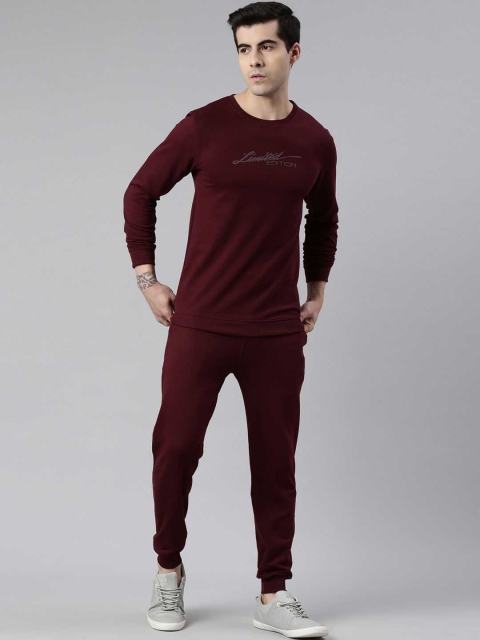 

Bushirt Men Burgundy Printed Sweatshirt & Joggers Co-Ord Set