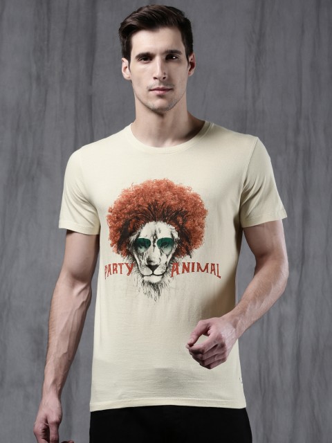 

WROGN Men Off-White Printed Round Neck T-shirt