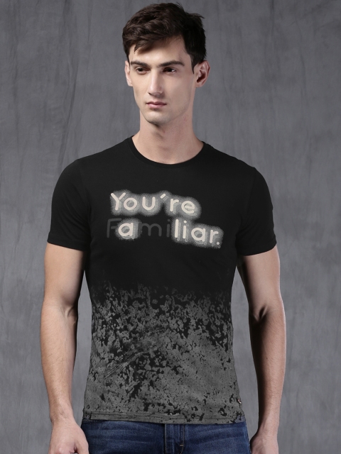 

WROGN Men Black Printed Round Neck T-shirt