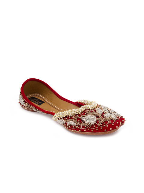 

5 ELEMENTS Women Red Embellished Mojaris Flats