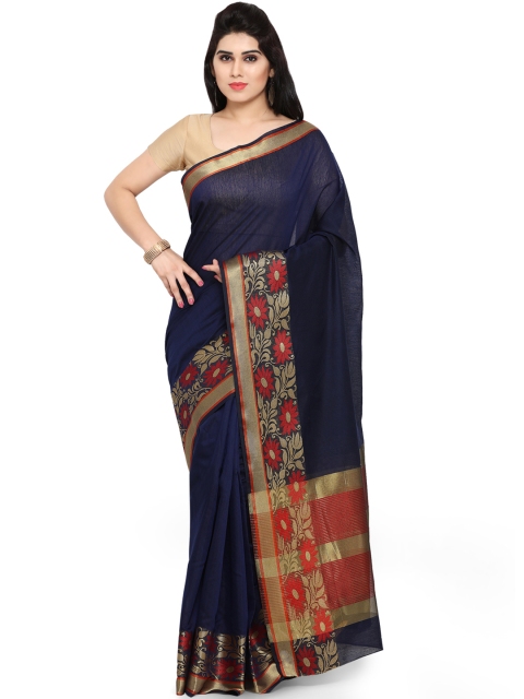 

Saree mall Navy Blue Art Silk Solid Saree