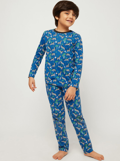 

frangipani Boys Blue & White Printed Pure Cotton Night suit