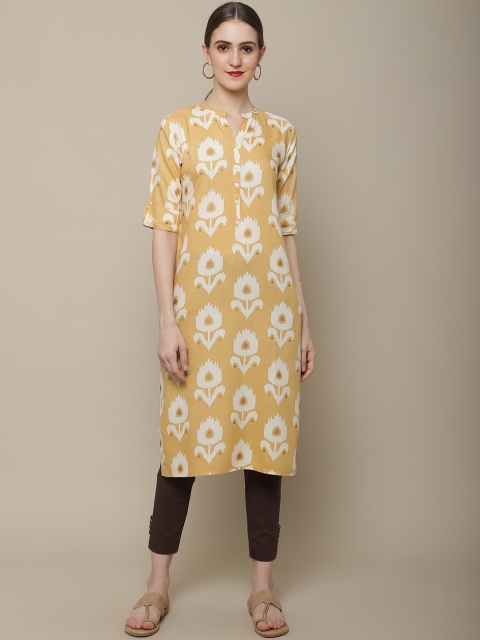 

Sangria Women Yellow & White Geometric Printed Kurta