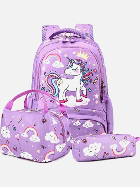

Little Surprise Box LLP Unisex Kids Set Of 3 Lunch Bag , Pouch & Backpack, Purple